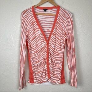 Lafayette 148 New York Linen Blend Zebra Print Striped Button Front Cardigan